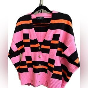 AKIRA bold Pink, Black, & Orange Striped Cardigan